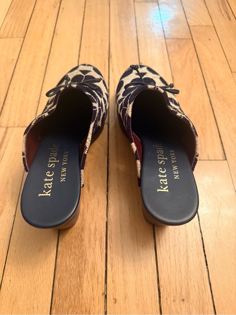 kate spade Navy and Cream Floral Embroidered Mules - Picture 5 of 5